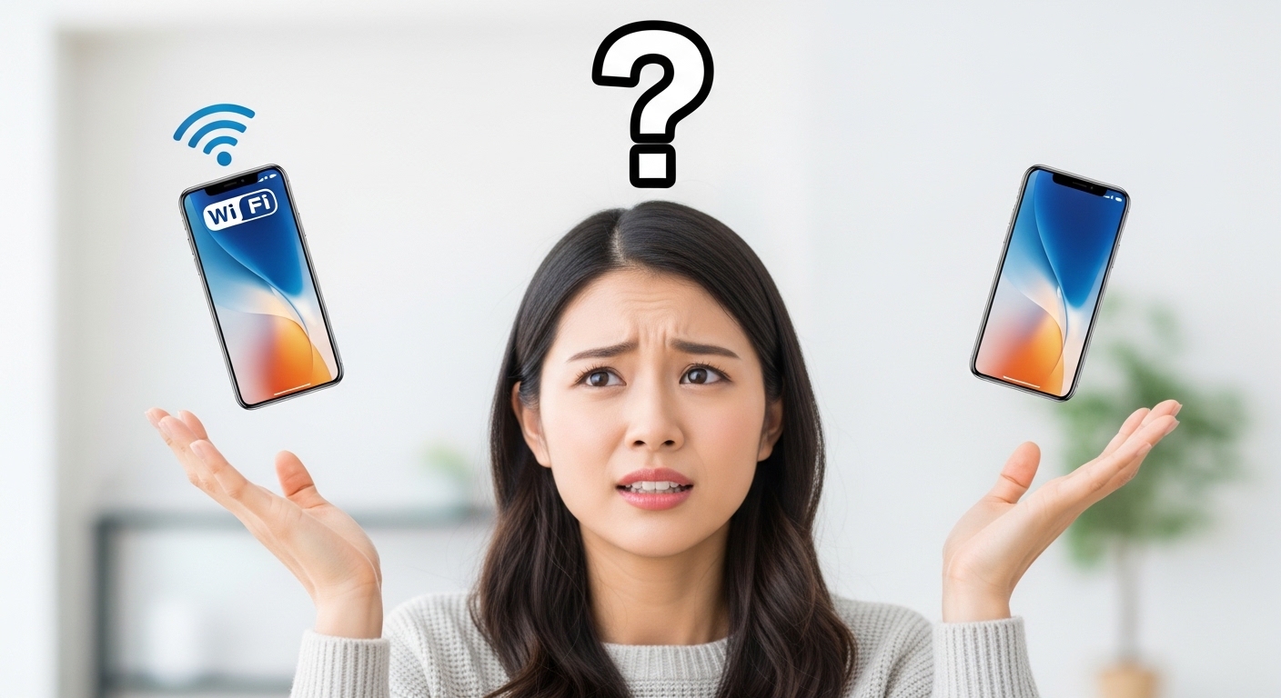 スマホを比較する女性