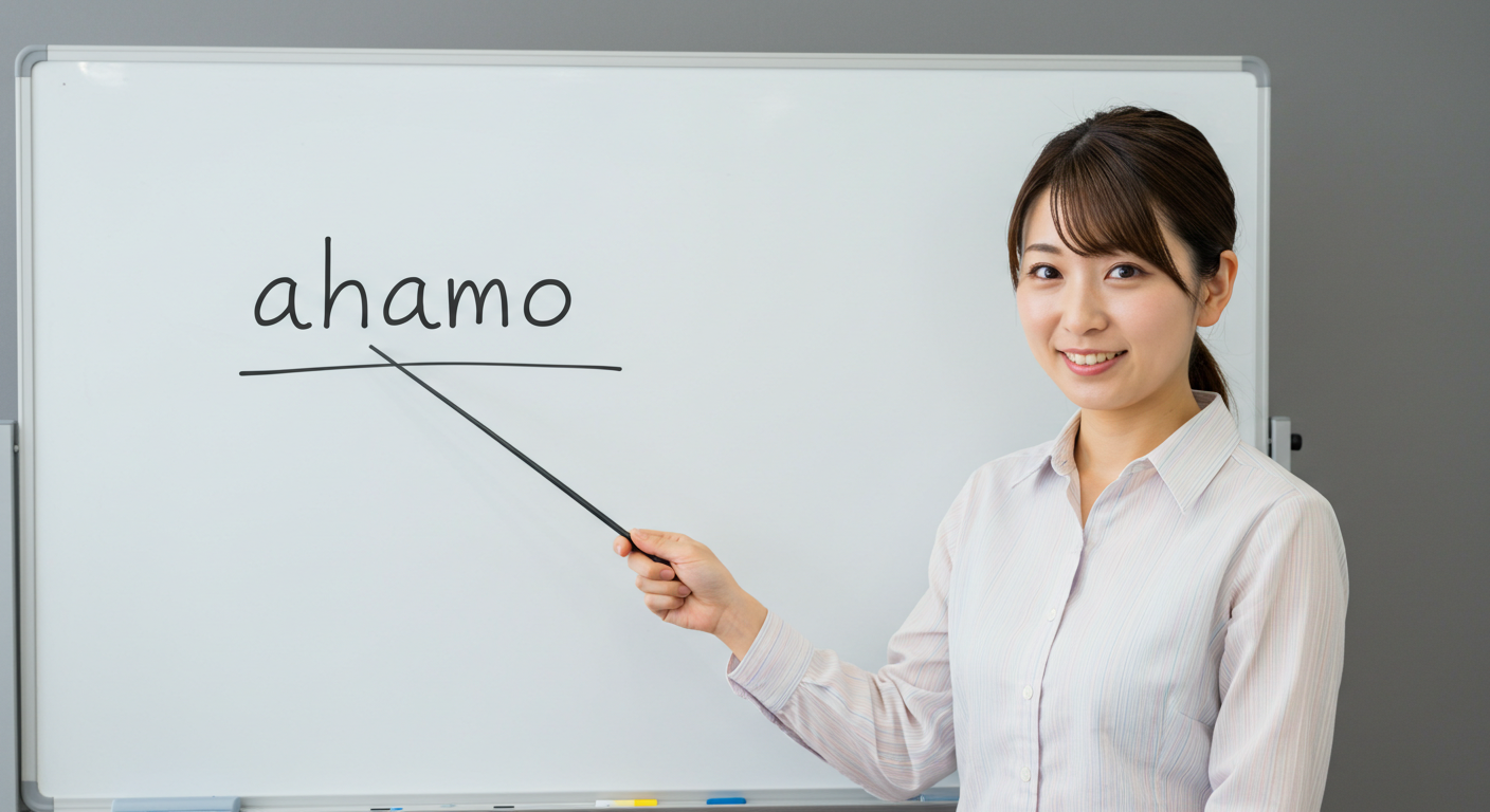 ahamoについて説明する女性