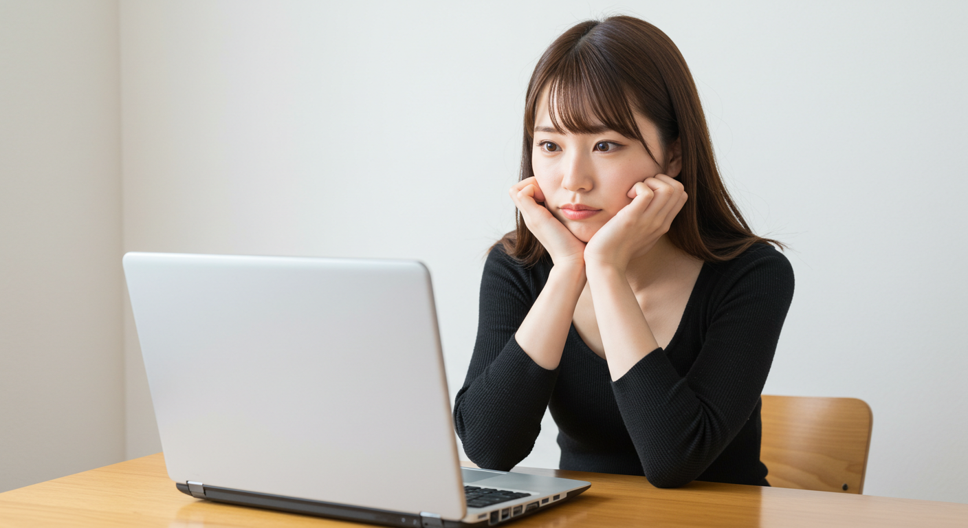 パソコンを前に困っている女性