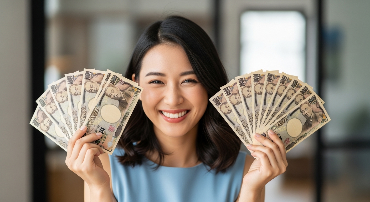 現金を持つ女性