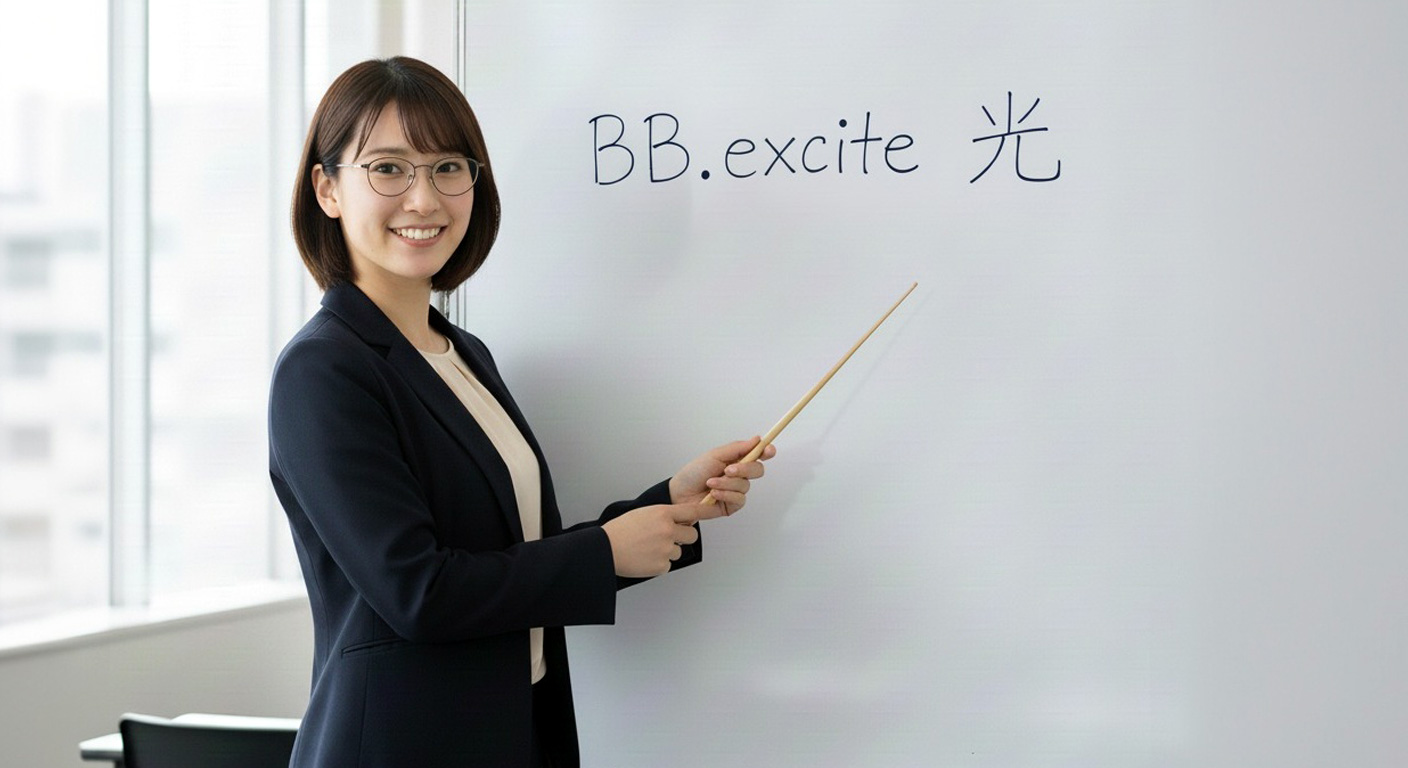 BB.excite光をホワイトボードを使って説明する女性