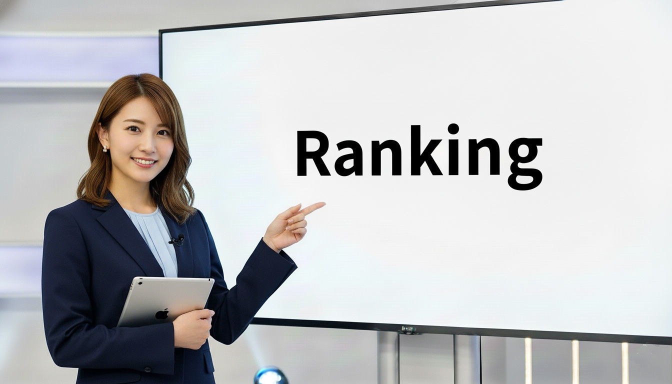 ホワイトボードを使ってランキング説明する女性