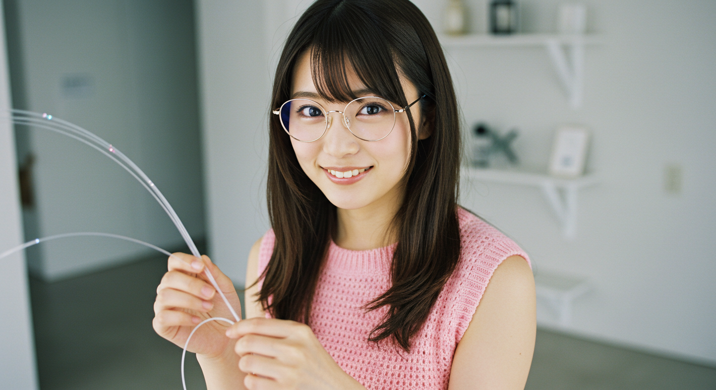 光ファイバーケーブルを持つ女性