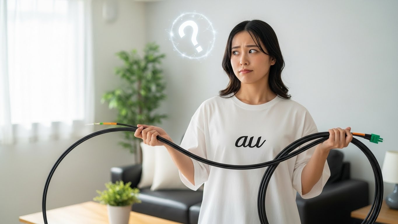 auのTシャツを着ている女性