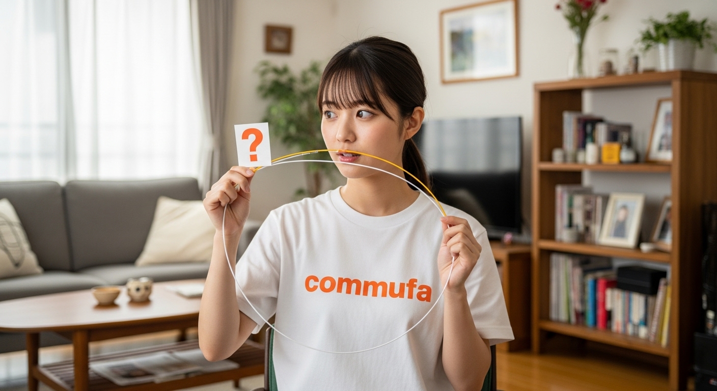 コミュファ光のTシャツを着ている女性