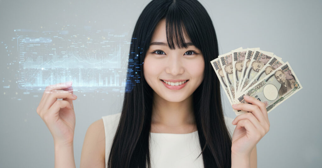 現金を持つ女性