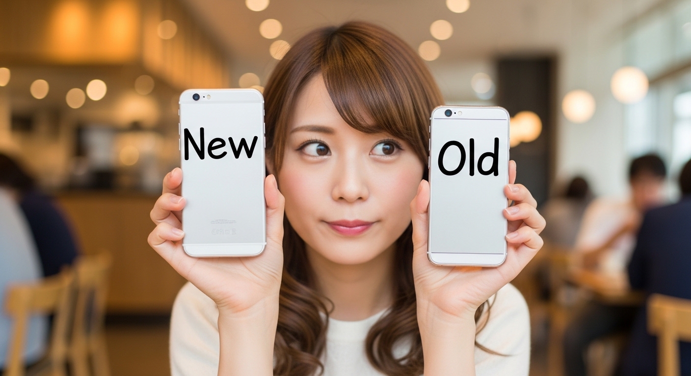 スマホを比較する女性