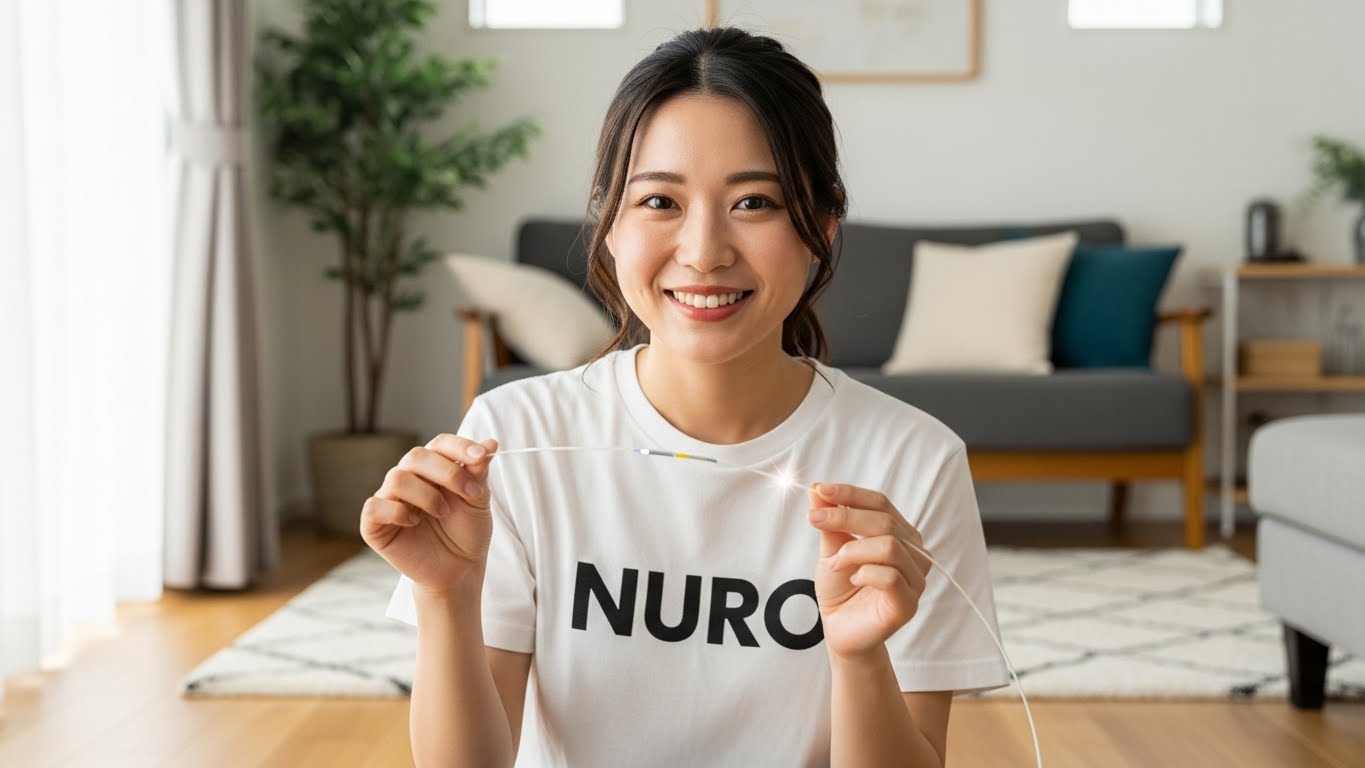 光回線ケーブルを持って喜ぶ女性