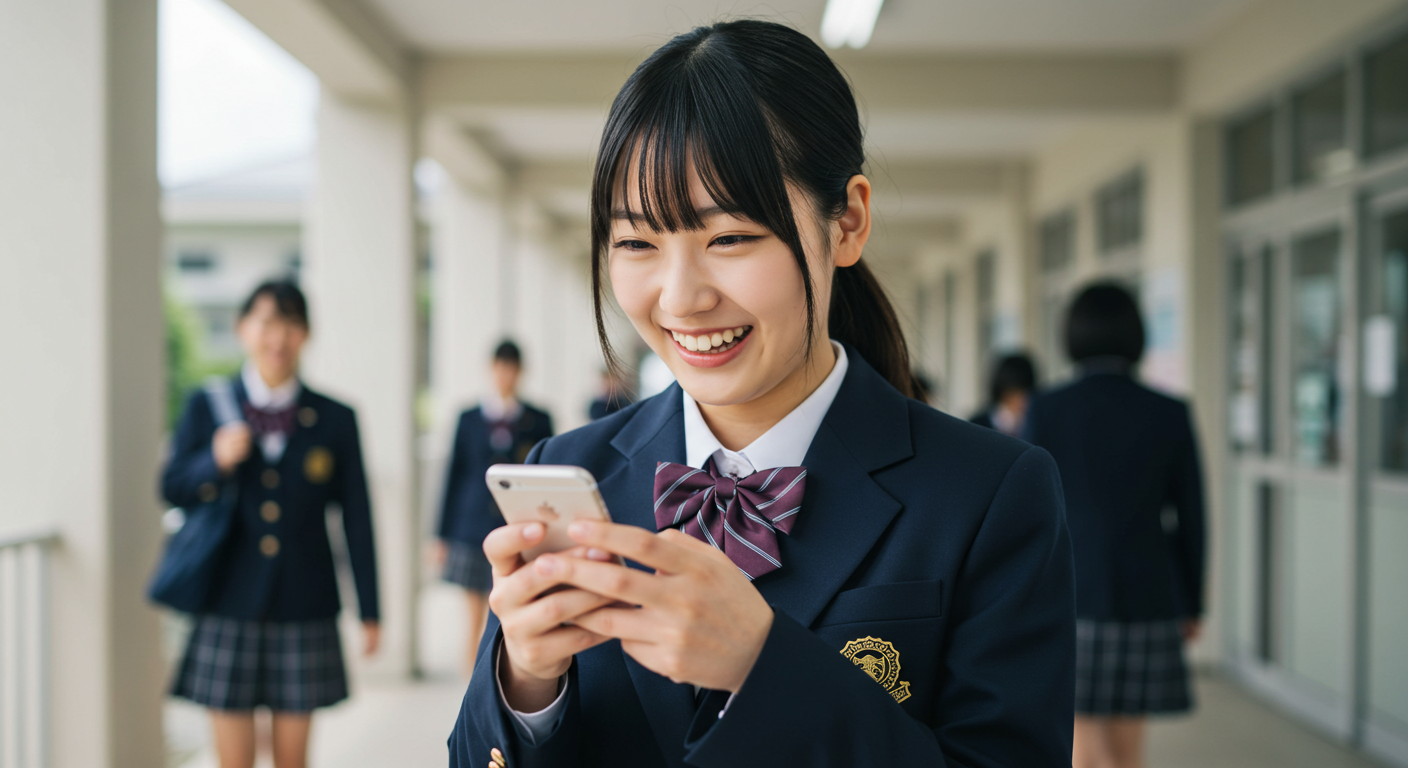 スマホを持つ女学生