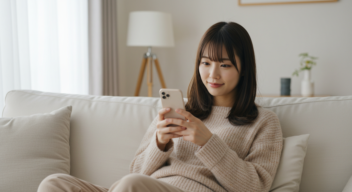 スマホを見る女性